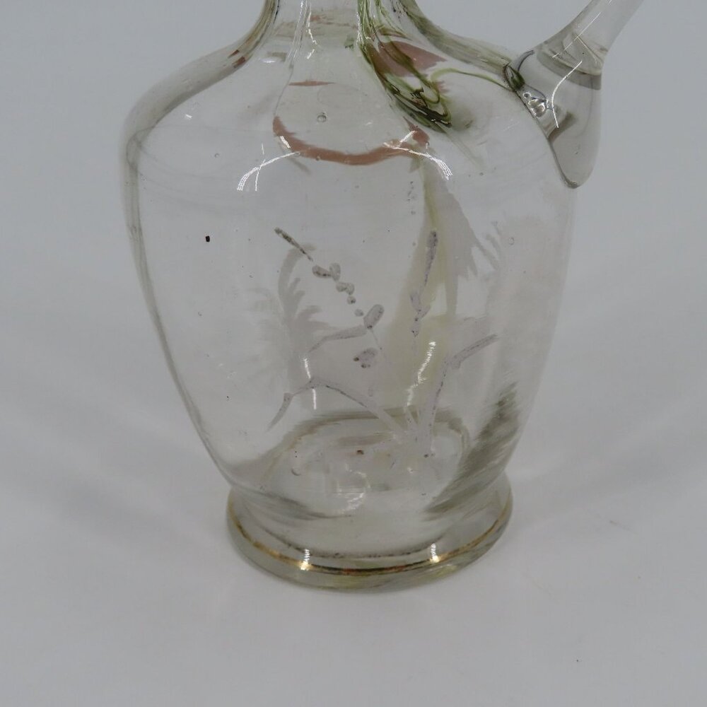 Antique Hand Blown Glass Vinegar Decanter Painted Angel Child Cruet Stopper VTG - Picture 8 of 14